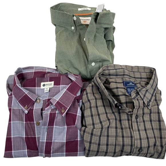 Dockers & Haggar Mens Shirts Size XXL Lot Of Three Classic Fit Plaid Long Sleeve - Picture 1 of 12